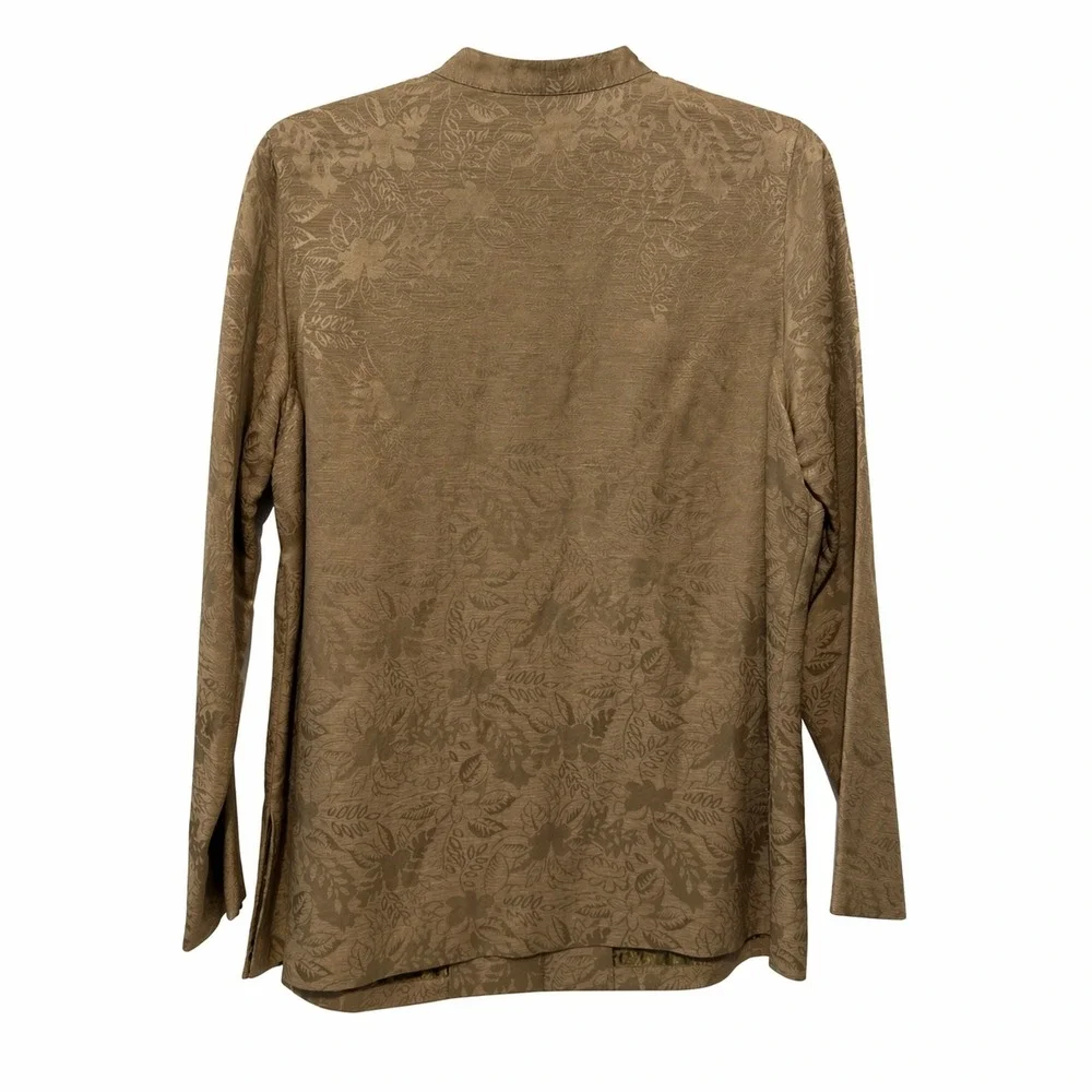 Laura Ashley Silk Linen Floral Jacquard Blouse Bronze Mandarin Collar Size M - Picture 3 of 6